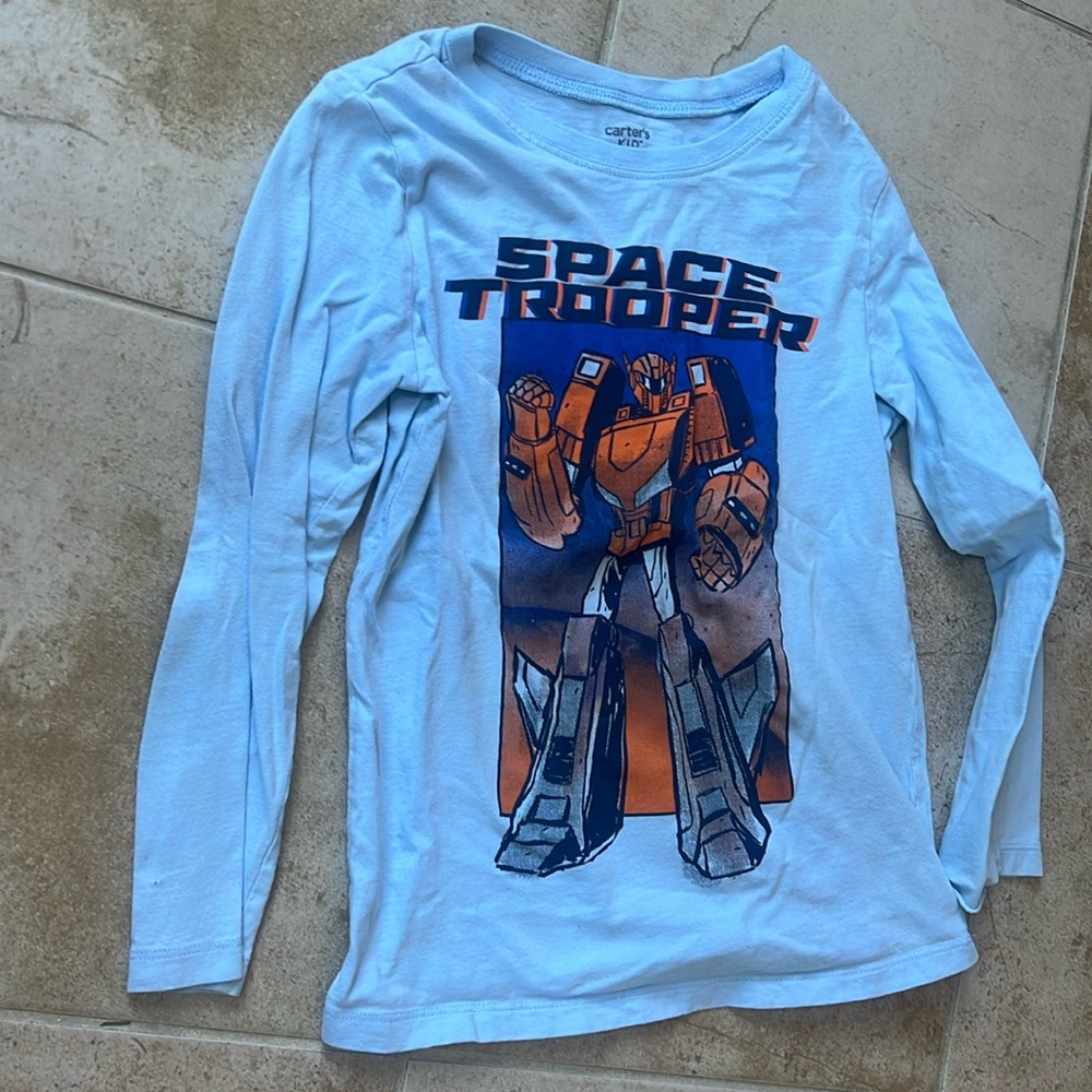 Size 7 Light Blue & Navy Space Trooper Boys’ Long Sleeve T-Shirt